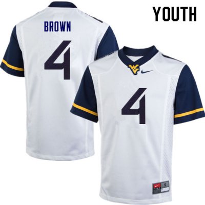 Youth West Virginia Mountaineers NCAA #4 Leddie Brown White Authentic Nike Stitched College Football Jersey US15H21BP